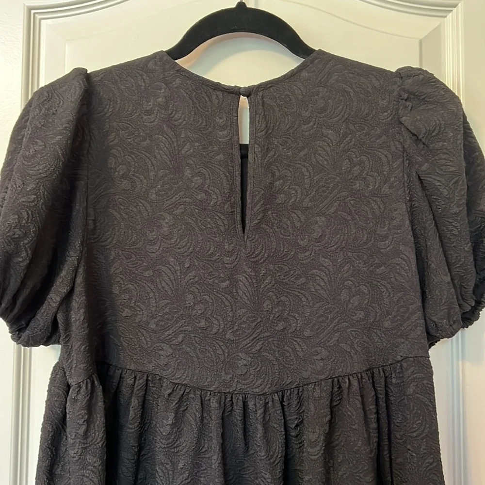 NWT Who What Wear Puff Sleeve Babydoll Dress in Black Jacquard - Picture 8 of 16